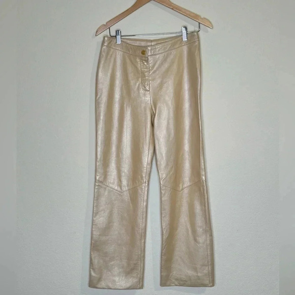 St. John - Gold  Tan Leather Straight Leg - Picture 1 of 15